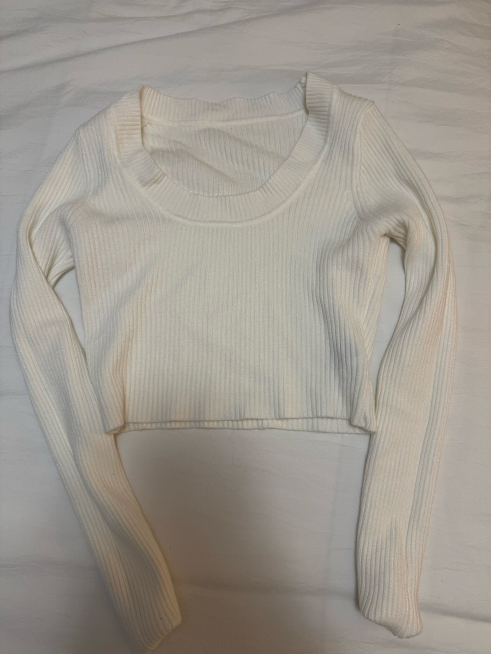 Cream Ribbed Long-Sleeve Women's Sweater
